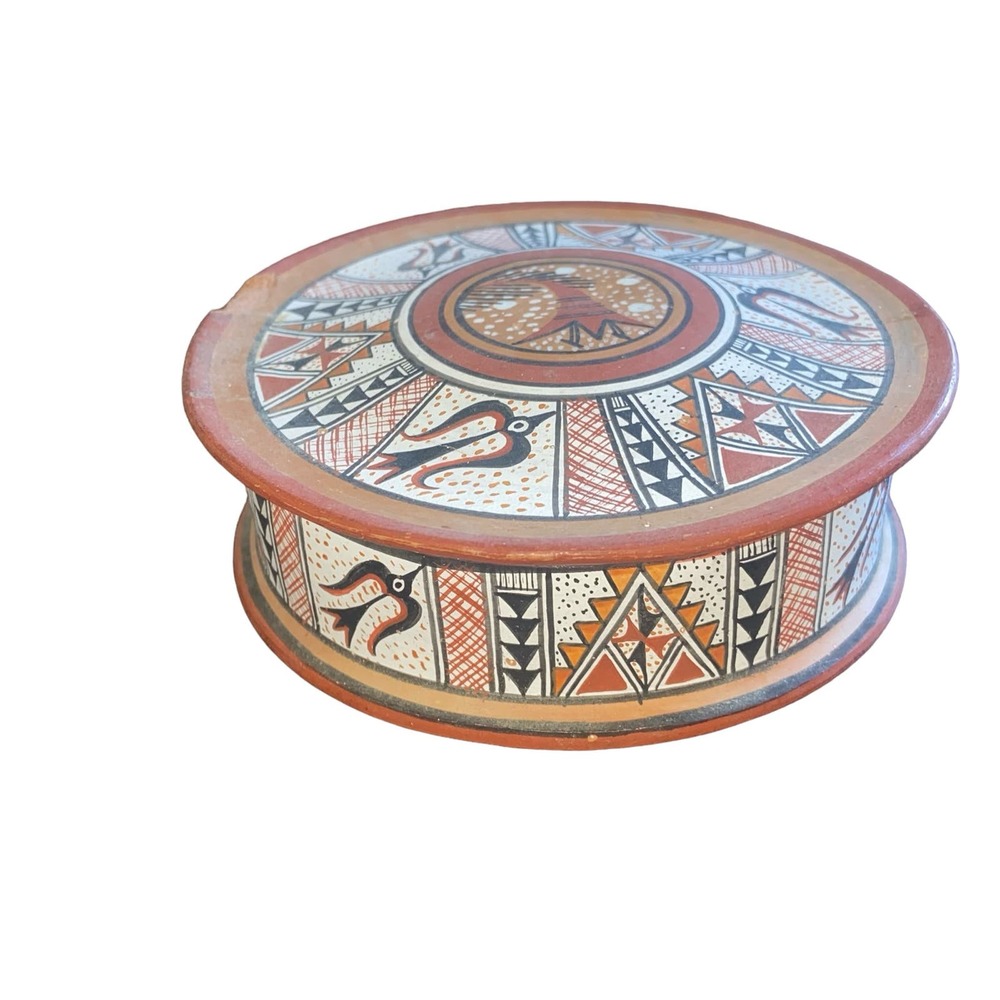 Vintage Art Pottery Cusco Peru Handmade Hand painted Trinket bowl